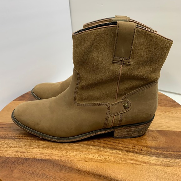 Santa Fe Boots Shoes - Santa Fe Leather Western Boots Women's 11M Tan Pull-On Mid Calf Cowboy